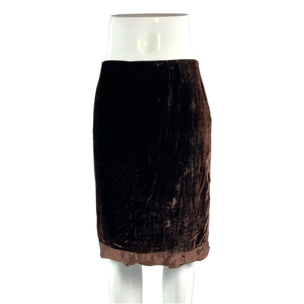 Y2K Blumarine Blugirl Crushed Velvet Skirt Chocolate Brown Satin Bow Coquette Sm